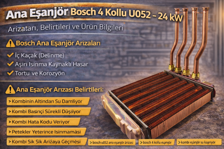 Ana Eşanjör Bosch 4 Kollu U052 – 24 kW | Arızaları, Belirtileri ve Ürün Bilgileri 