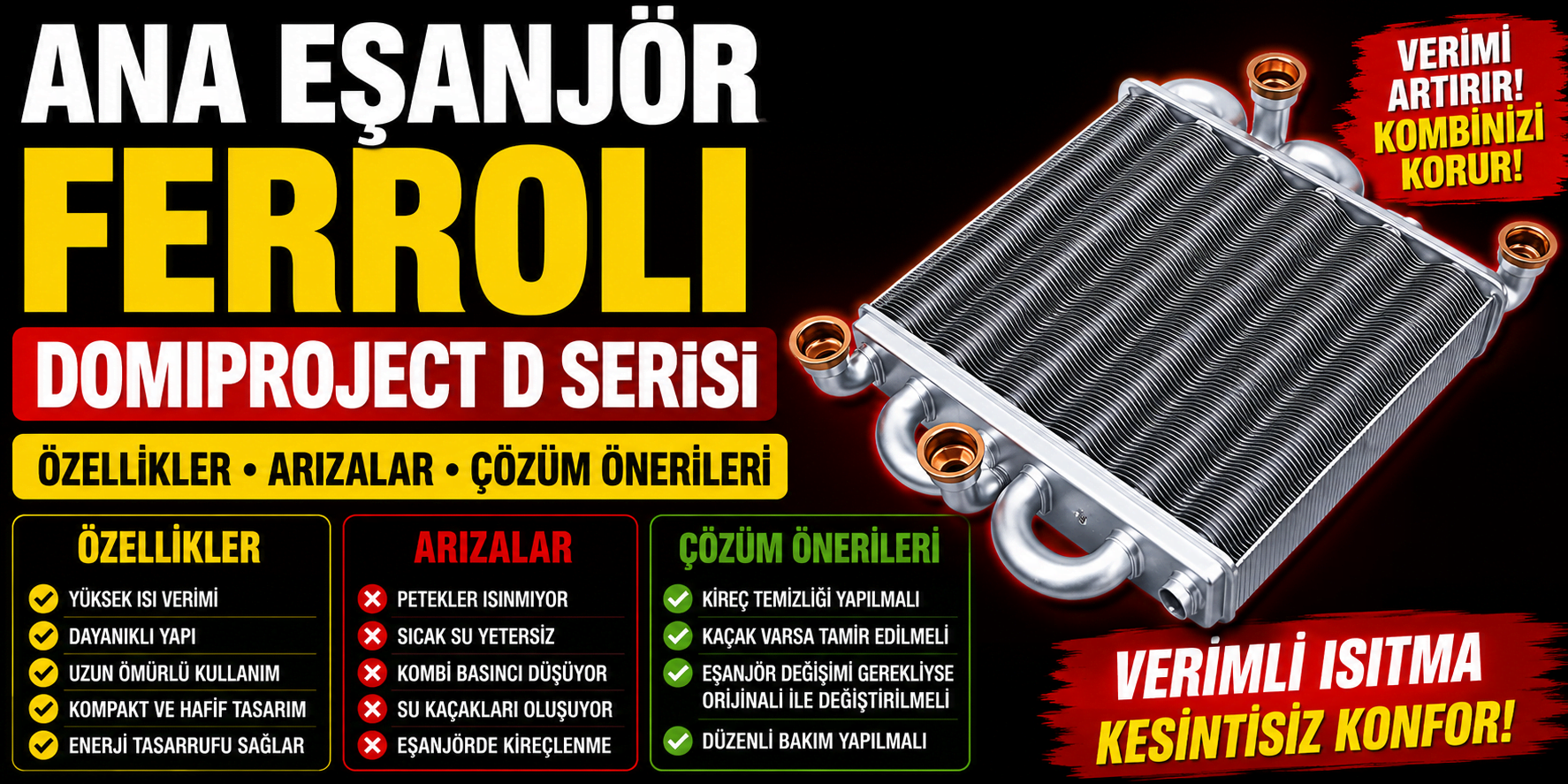 Ana Eşanjör Ferroli Domiproject D Serisi – Özellikler, Arızalar ve Çözüm Önerileri