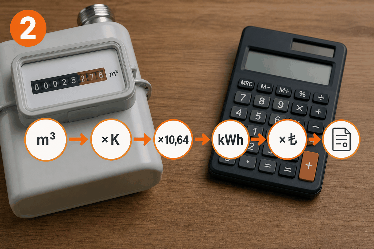 m3 değerinden kWh ve fatura tutarına giden hesap zinciri
