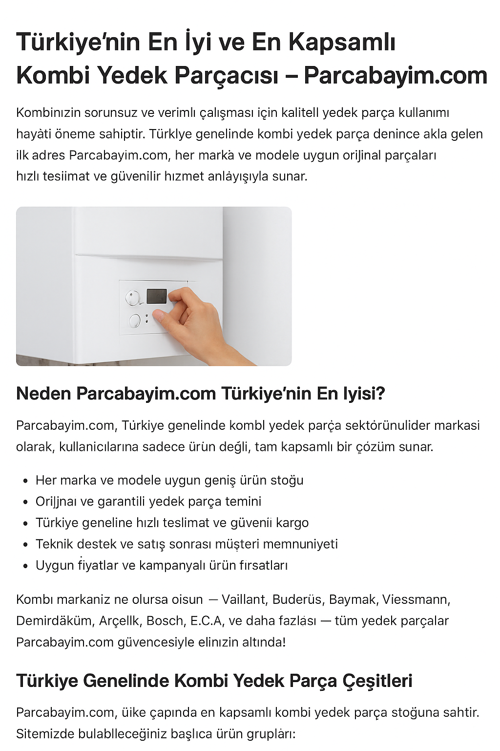 Türkiye Kombi Yedek Parça | Orijinal Kombi Parçaları | Parcabayim.com