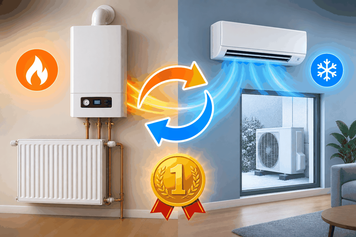 Kombi ve inverter klima karşı karşıya — alev üreten ile ısı taşıyan sistem