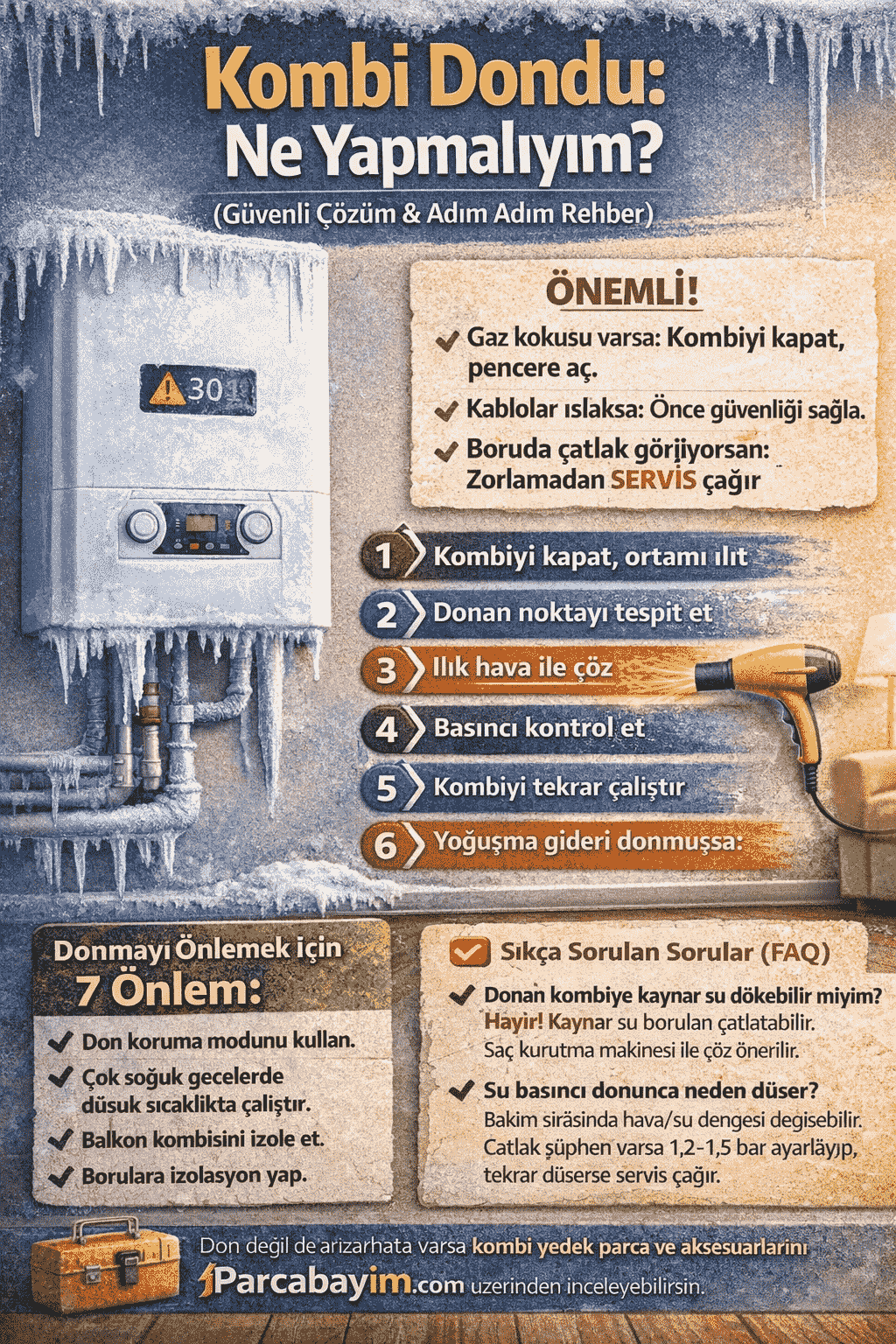 Kombi Dondu: Ne Yapmalıyım? (Güvenli Çözüm + Adım Adım Rehber)