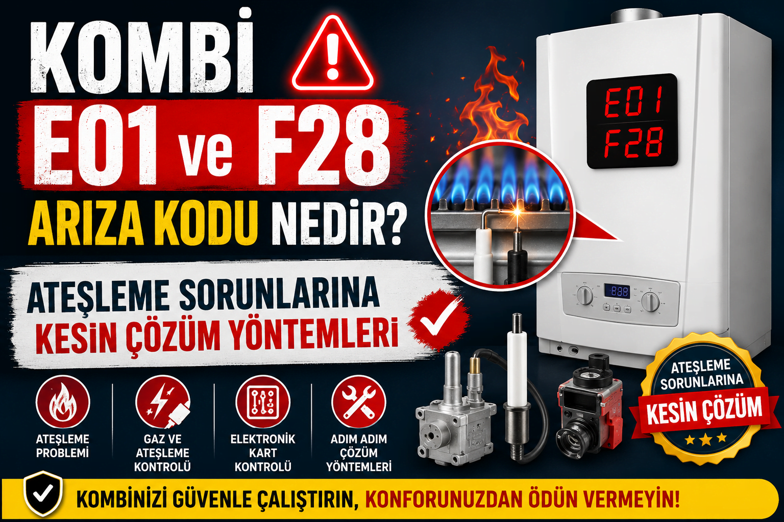 Kombi E01 ve F28 Arıza Kodu Nedir? Ateşleme Sorunlarına Kesin Çözüm Yöntemleri