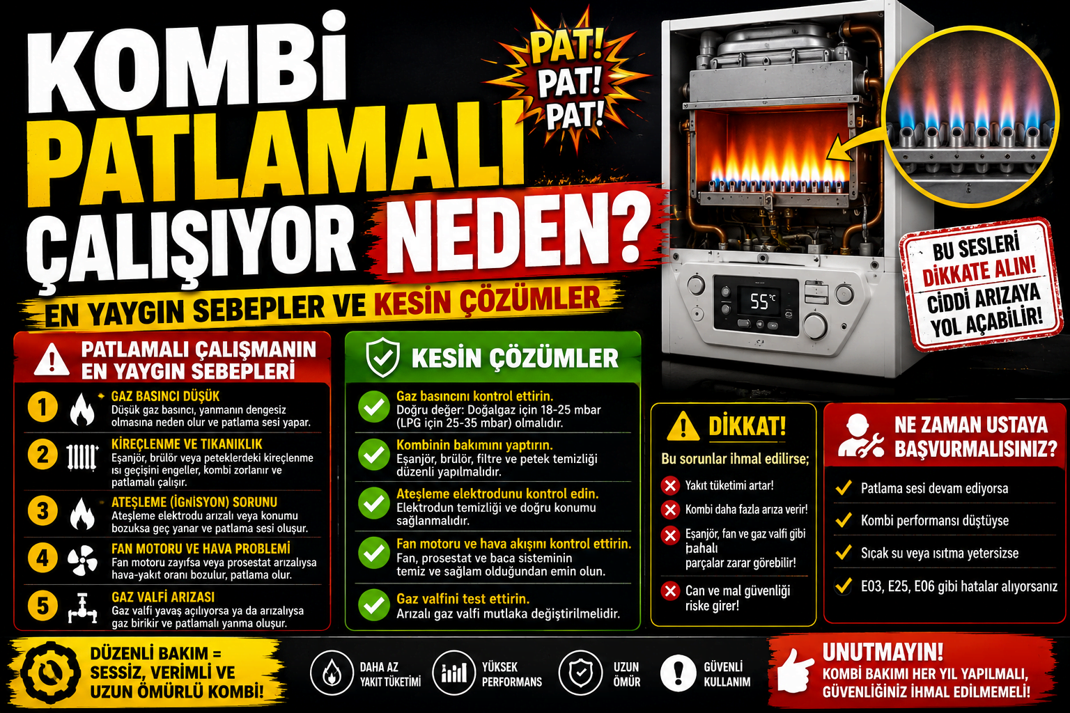 Kombi Patlamalı Çalışıyor Neden? (En Yaygın Sebepler ve Kesin Çözümler)kombi neden patlamalı çalışır