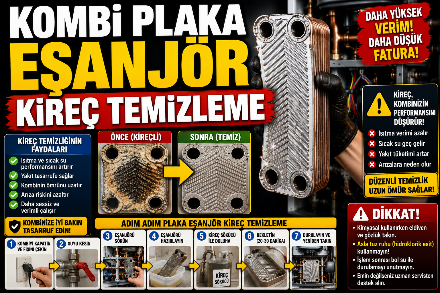 Kombi Plaka Eşanjör Kireç Temizleme
