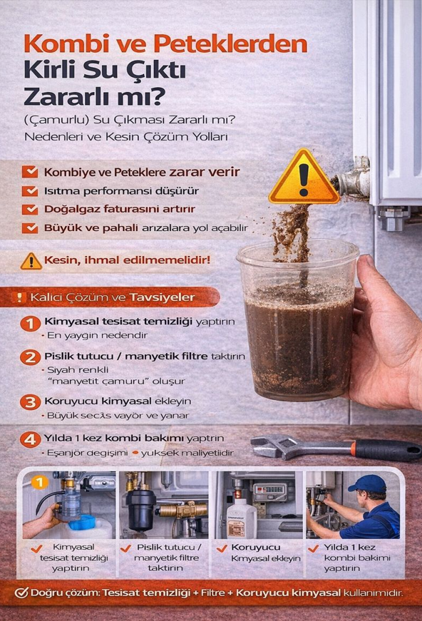 Kombi ve Peteklerden Kirli (Çamurlu) Su Çıkması Zararlı mı? Nedenleri ve Kesin Çözüm Yolları