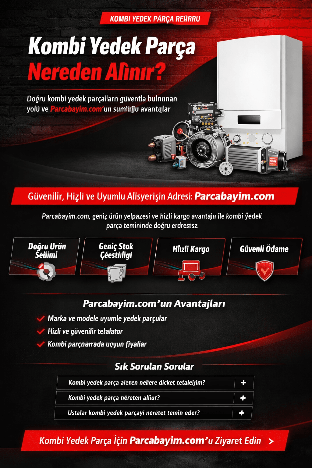 Kombi yedek parça nereden alınır? Doğru parça seçimi, güvenli alışveriş, geniş stok ve hızlı kargo avantajlarıyla Parcabayim.com kombi yedek parçada güçlü adrestir.