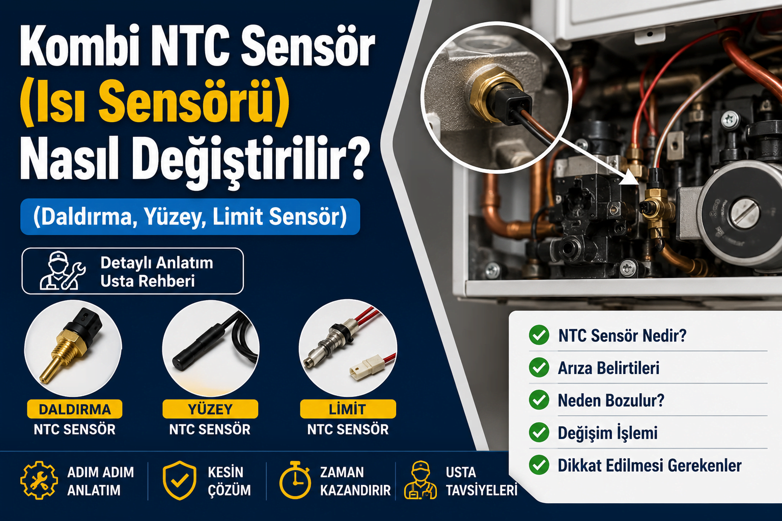 Kombi NTC Sensör (Isı Sensörü) Nasıl Değiştirilir? (Daldırma, Yüzey, Limit Sensör)