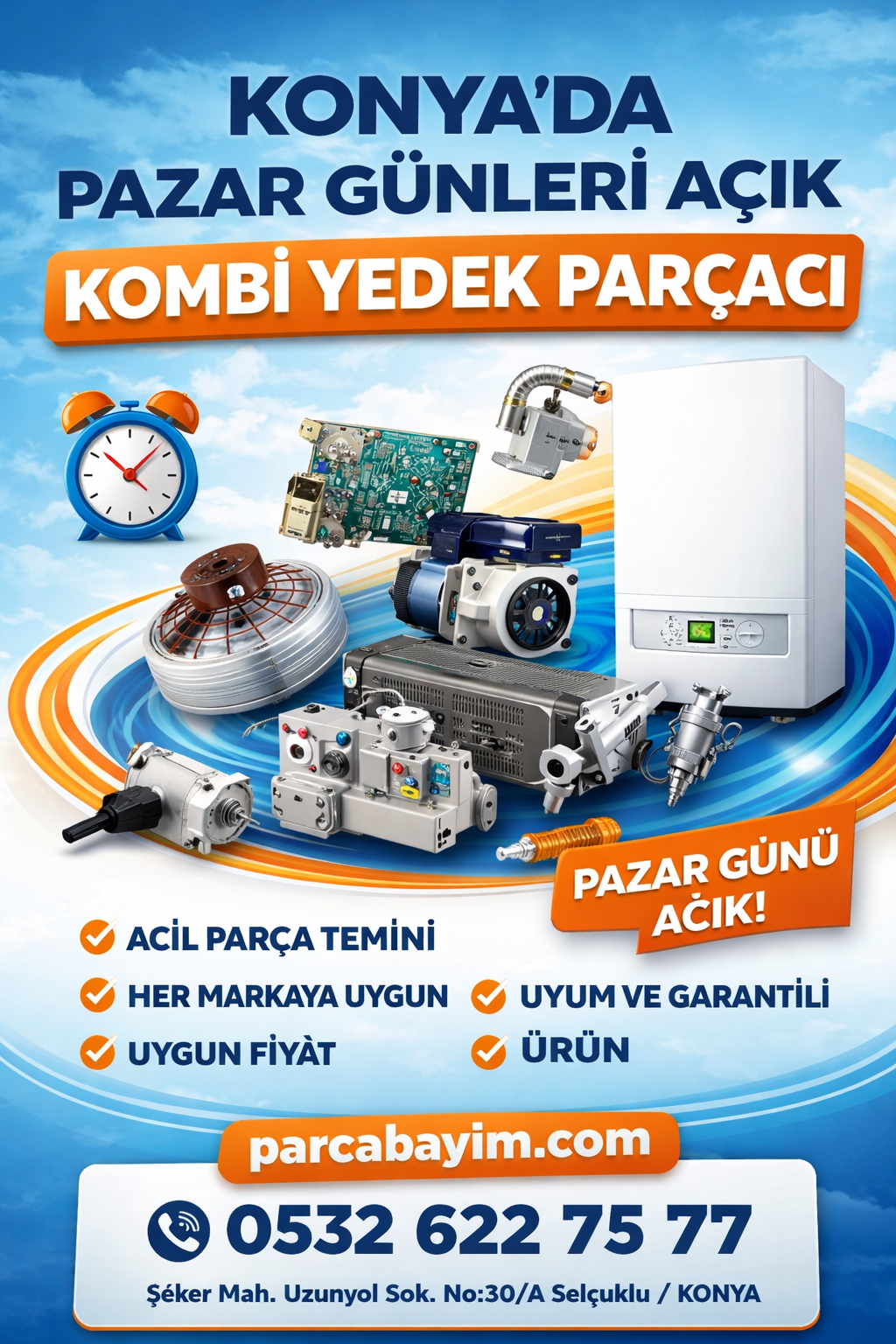 Konya’da Pazar Günleri Açık Kombi Yedek Parçacı | Parcabayim