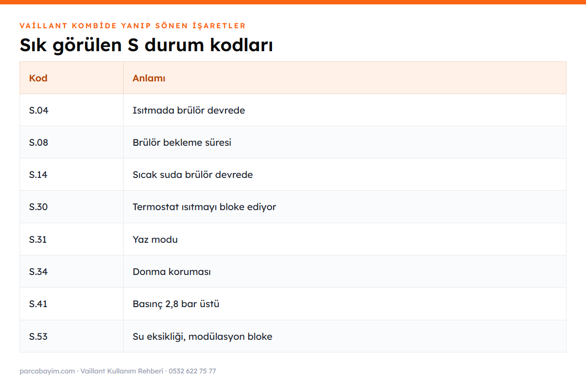 Vaillant S durum kodları ve anlamları