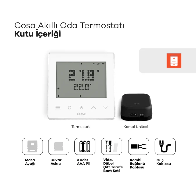 Cosa Akıllı Wifi Kombi Oda Termostatı V5 Kablosuz Kontrol ile Beyaz Renk Dijital Ekran Özellikli  Kombi Yedek Parça ürün görseli 5