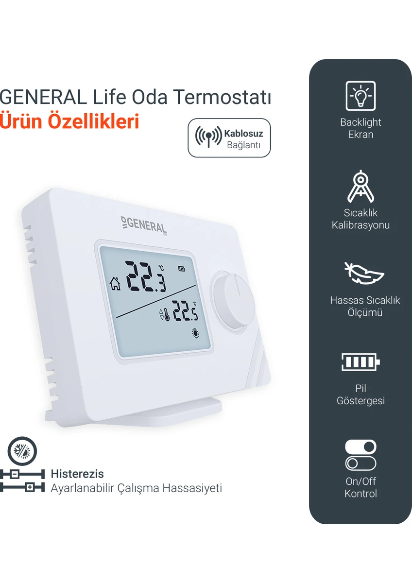 General Life Mitra HT250 Rf Kablosuz Dijital Oda Termostatı  Kombi Yedek Parça ürün görseli 2