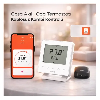 Cosa Akıllı Oda Termostatı Kablosuz Kombi Kontrolü V5 Beyaz