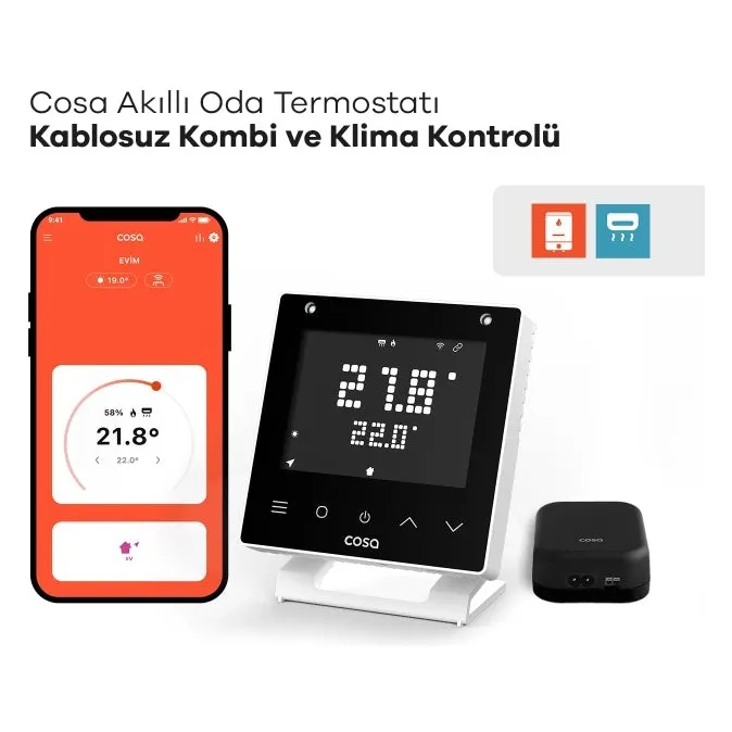 Cosa Akıllı Oda Termostatı Kablosuz Kombi ve Klima Kontrolü V5 Beyaz Cosa Akıllı Oda Termostatı Kablosuz Kombi ve Klima Kontrolü V5 Beyaz