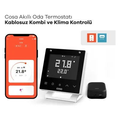 Cosa Akıllı Oda Termostatı Kablosuz Kombi ve Klima Kontrolü V5 Beyaz