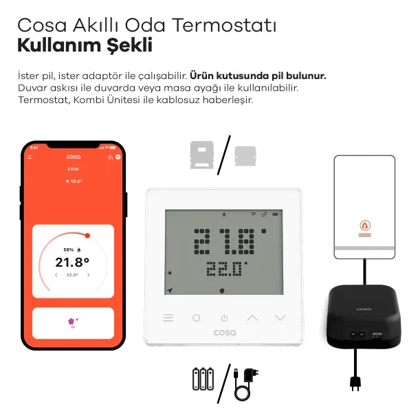 Cosa Akıllı Wifi Kombi Oda Termostatı V5 Kablosuz Kontrol ile Beyaz Renk Dijital Ekran Özellikli Cosa Akıllı Wifi Kombi Oda Termostatı V5 Kablosuz Kontrol ile Beyaz Renk Dijital Ekran Özellikli - 4. görsel