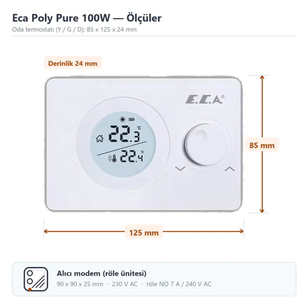 Eca Poly Pure Kablosuz Oda Termostatı On/Off 100W Eca Poly Pure Kablosuz Oda Termostatı On/Off 100W - 2. görsel