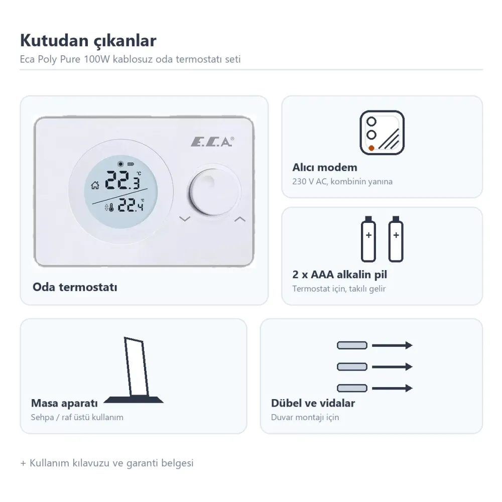 Eca Poly Pure Kablosuz Oda Termostatı On/Off 100W Eca Poly Pure Kablosuz Oda Termostatı On/Off 100W - 4. görsel