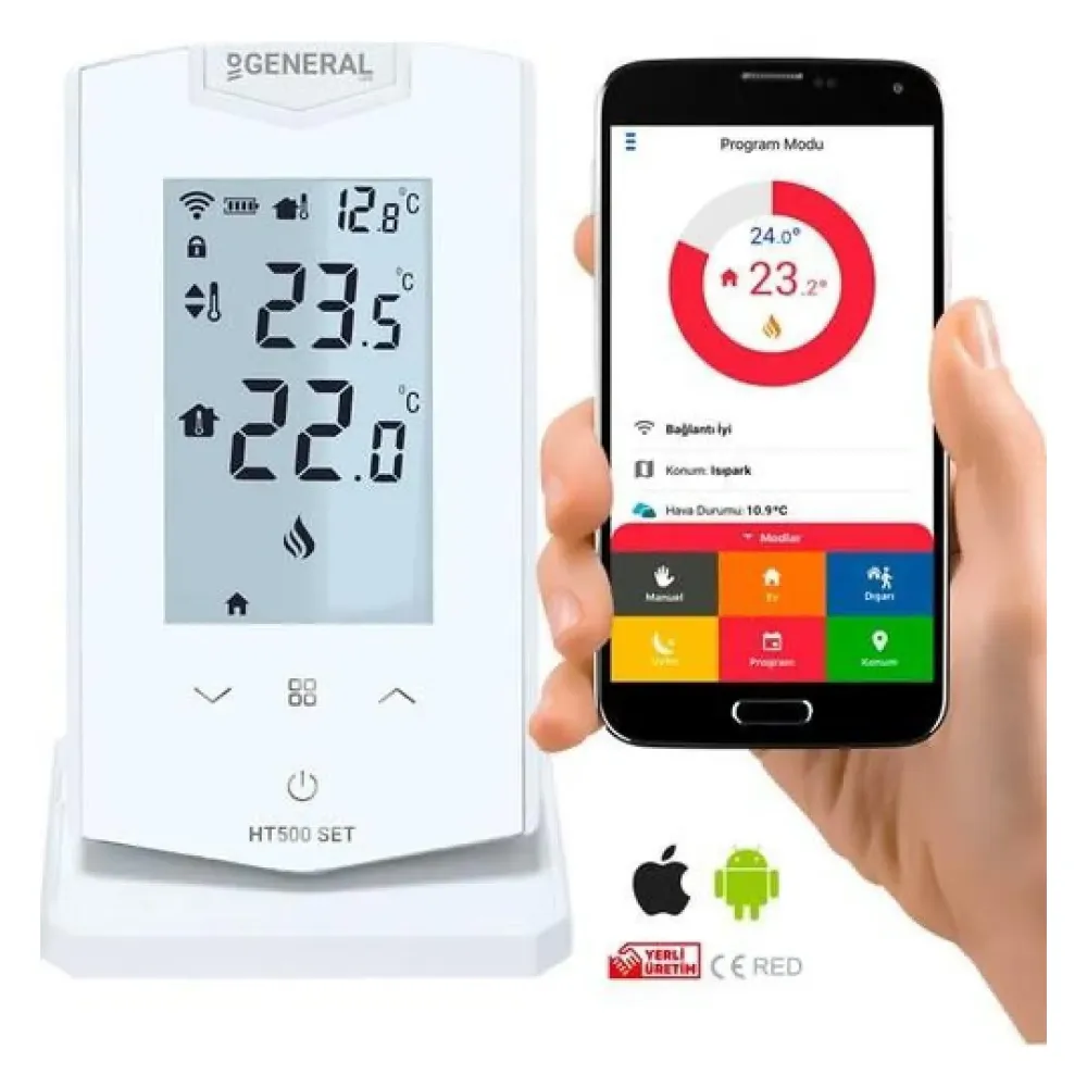 General HT500 Kablosuz WiFi Oda Termostatı Seti General HT500 Kablosuz WiFi Oda Termostatı Seti