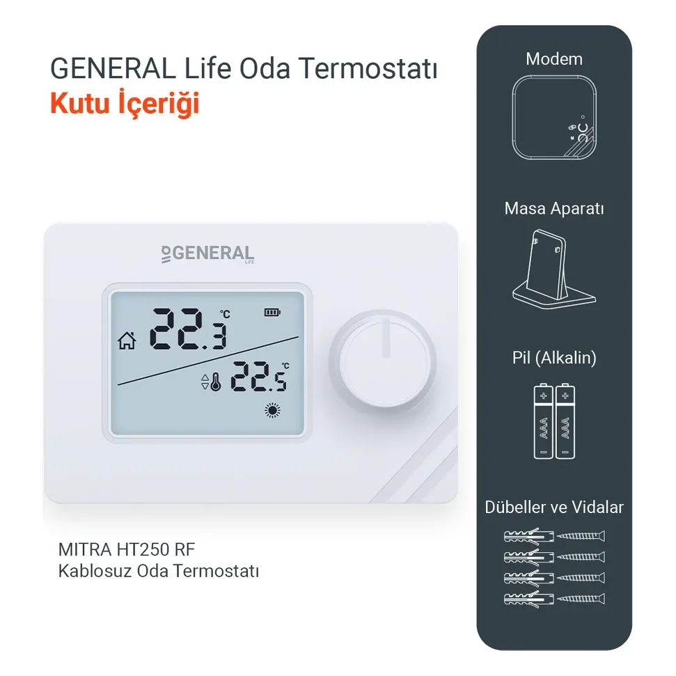 General Life Mitra HT250 Rf Kablosuz Dijital Oda Termostatı General Life Mitra HT250 Rf Kablosuz Dijital Oda Termostatı - 3. görsel